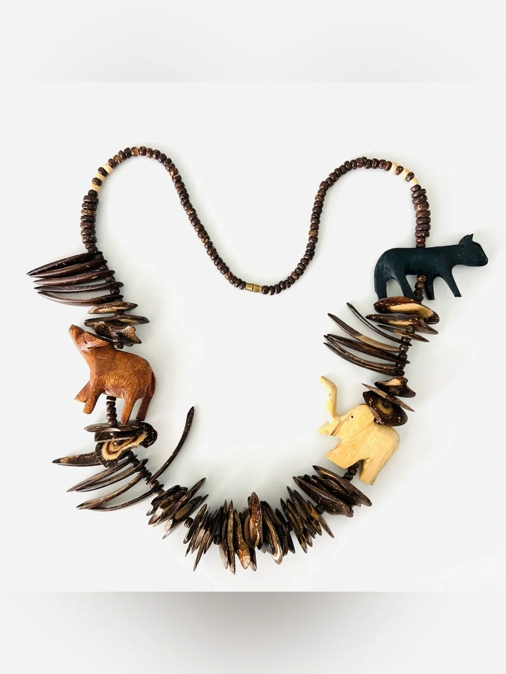 Handcrafted Brown & Natural Elephant Wood Necklace - Women Jewelry - Picture 1 of 3